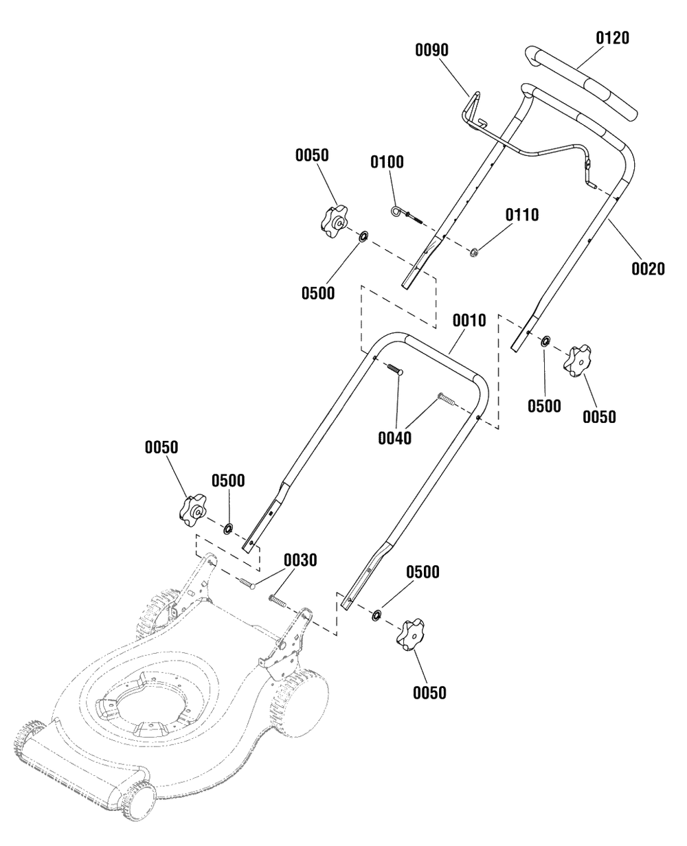 Handles Group (881305) Diagram and Parts List for MPH625E (881548)(2012) Murray Lawn Mower