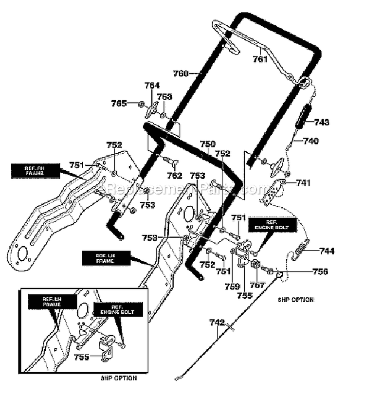 Handle Assembly Diagram and Parts List for 620301X4D  Murray Snow Blower