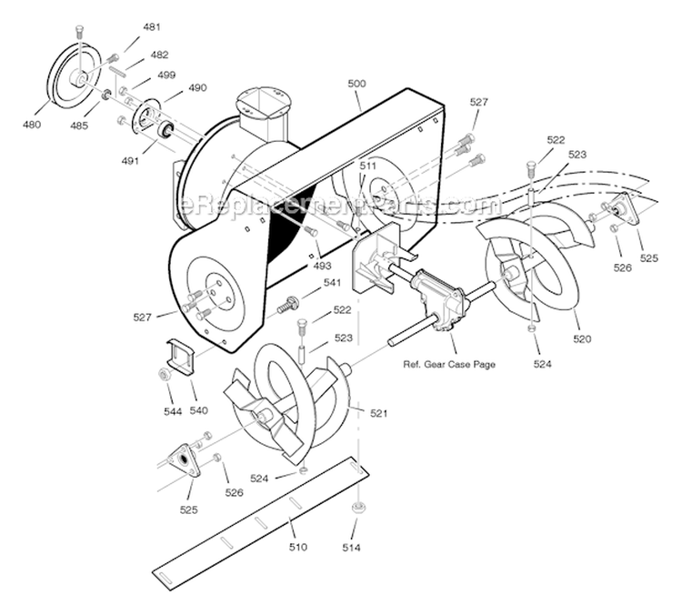 Auger_Housing Diagram and Parts List for 622505X0B  Murray Snow Blower