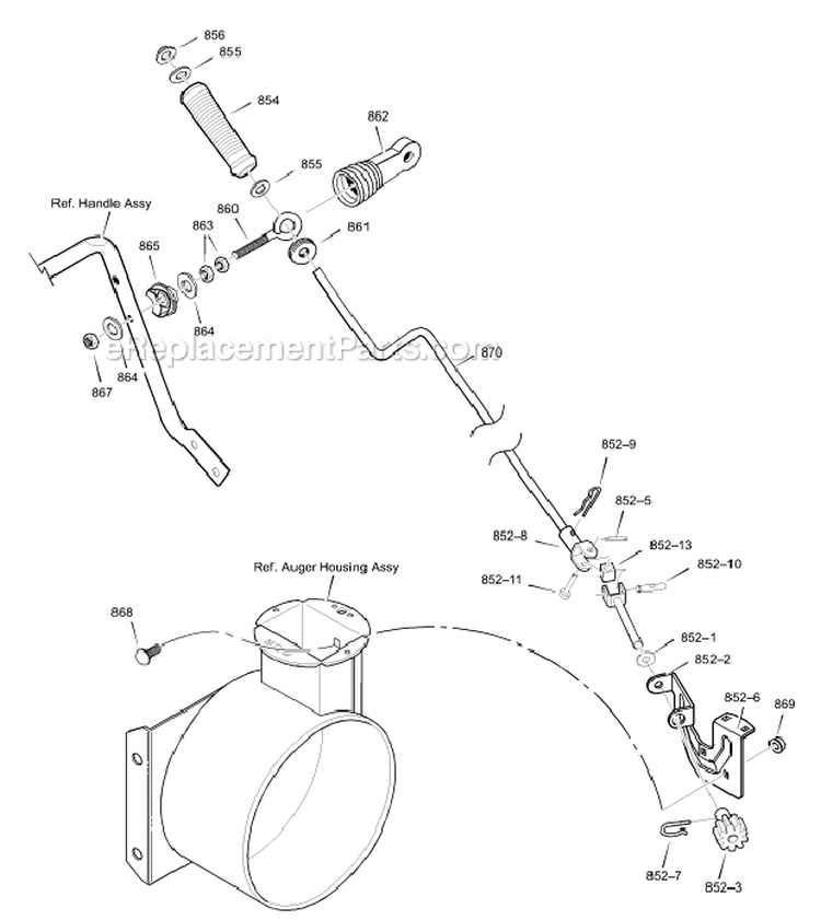 Chute Rod Diagram and Parts List for 627804X89D  Murray Snow Blower