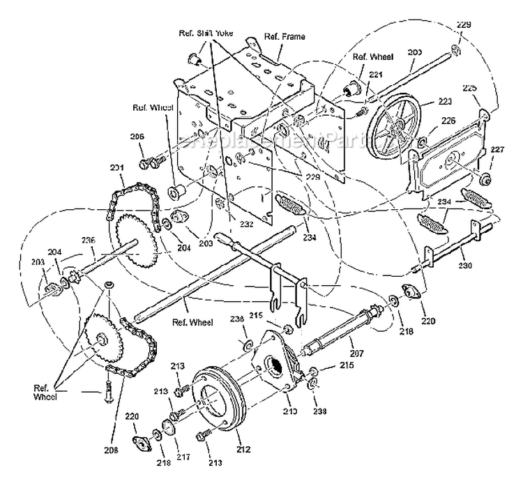 Drive Diagram and Parts List for 627804X89D  Murray Snow Blower