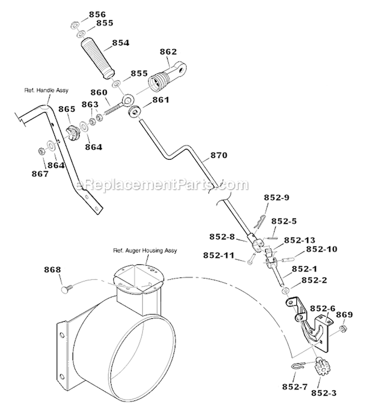 Chute_Rod Diagram and Parts List for 627850X5A Single Murray Snow Blower