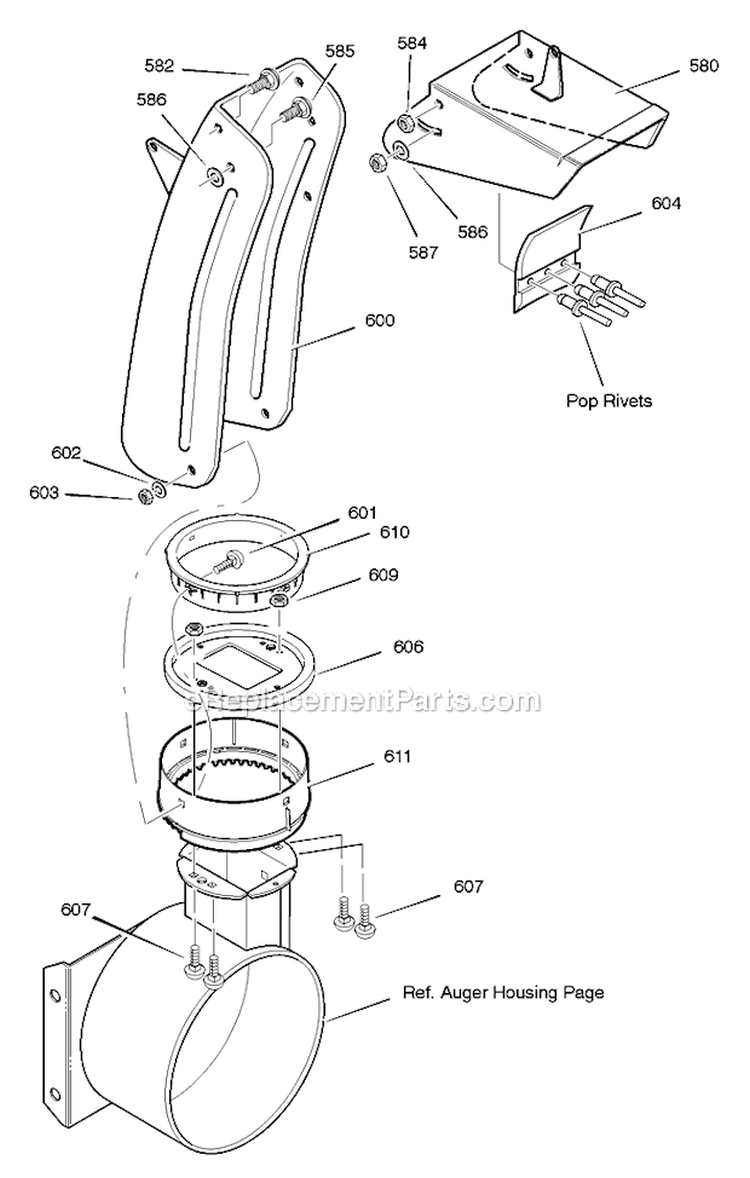 Discharge_Chute Diagram and Parts List for 627850X5A Single Murray Snow Blower
