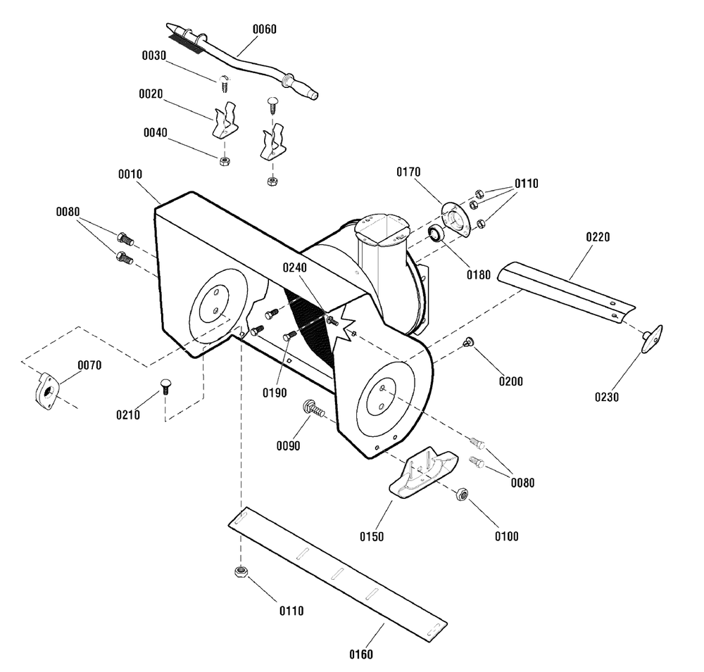 Auger Housing Group Diagram and Parts List for 14529ES (1696030)(2011) Murray Snow Blower