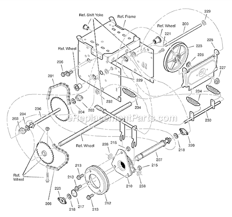 Drive Diagram and Parts List for 631128X31B  Murray Snow Blower
