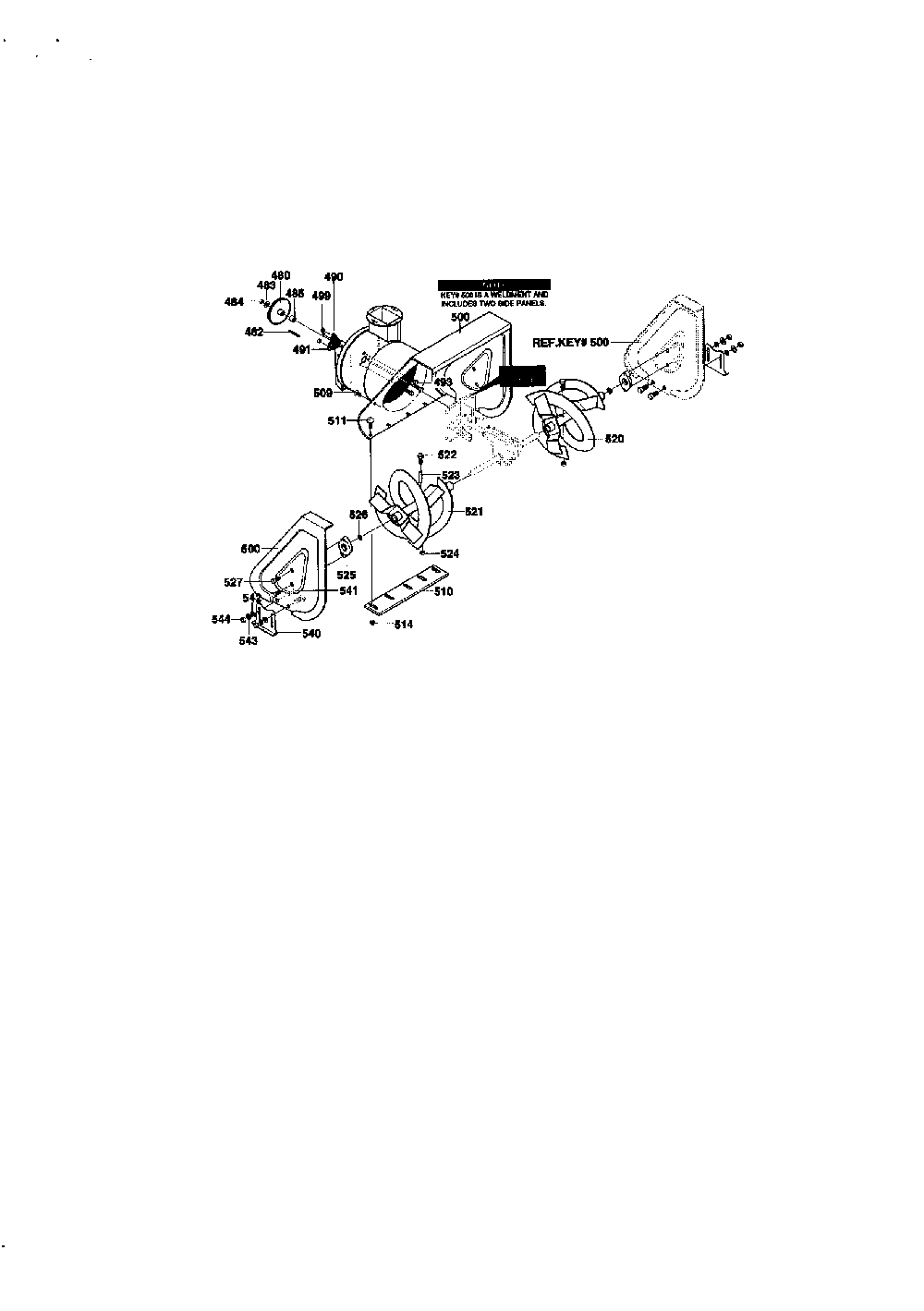 Auger housing assembly Diagram and Parts List for 629104X6A  Murray Snow Blower