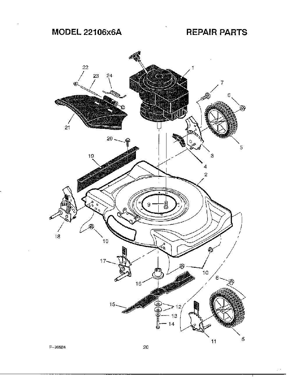Mower housing Diagram and Parts List for 22106X6A  Murray Lawn Mower