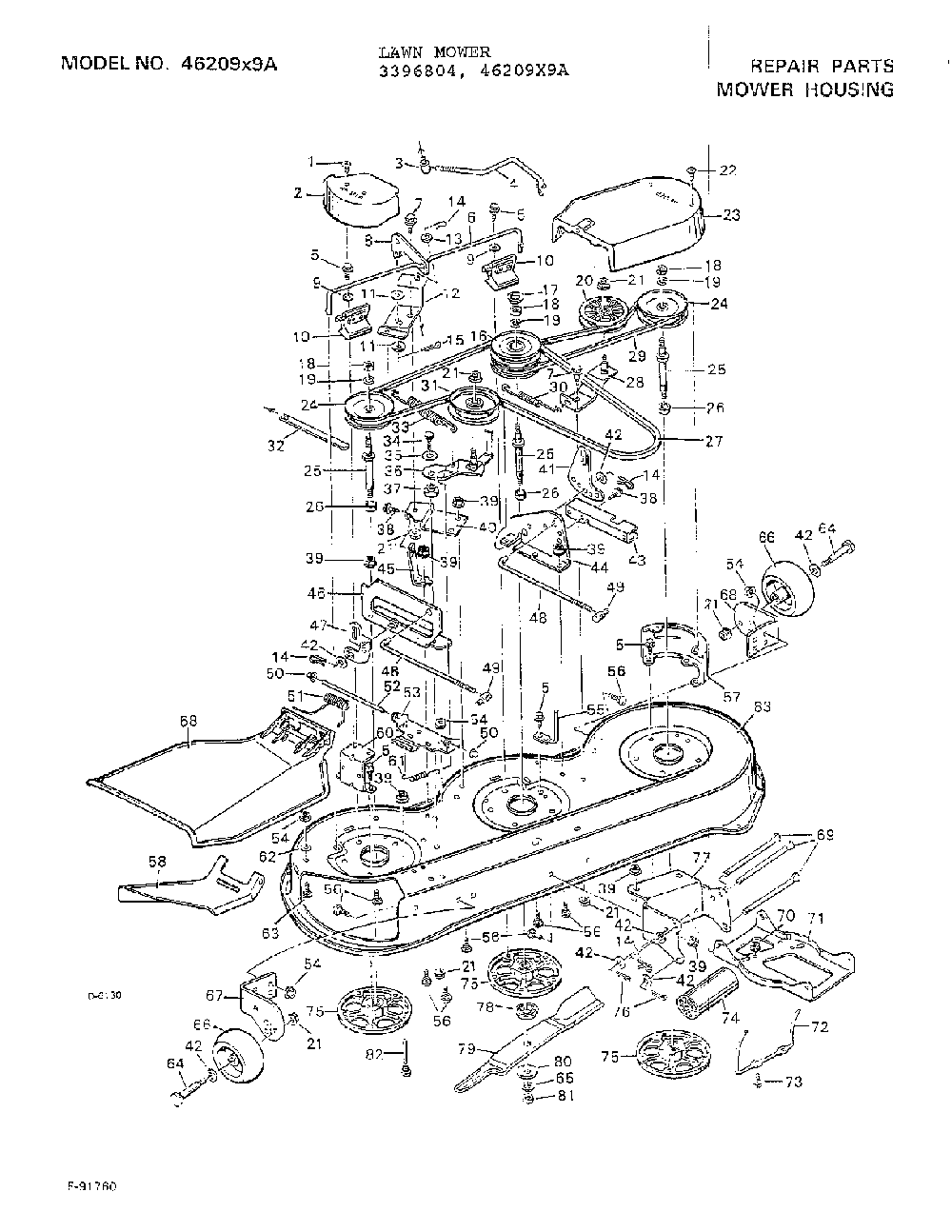 Mower housing Diagram and Parts List for 3396804  Murray Lawn Mower