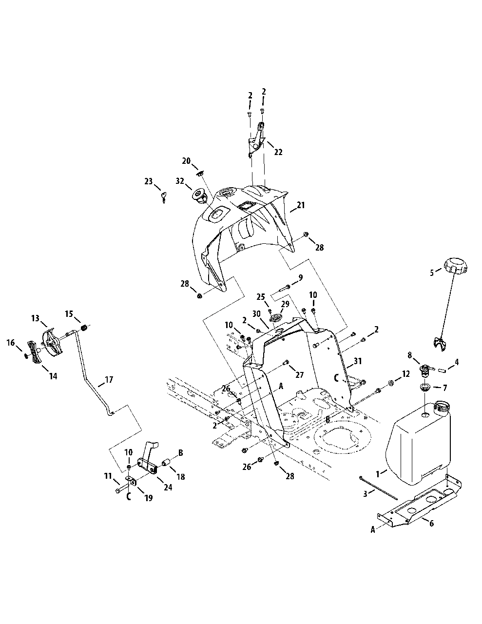 Dash And Fuel Tank Diagram and Parts List for M125-38 2012 Murray Lawn Tractor