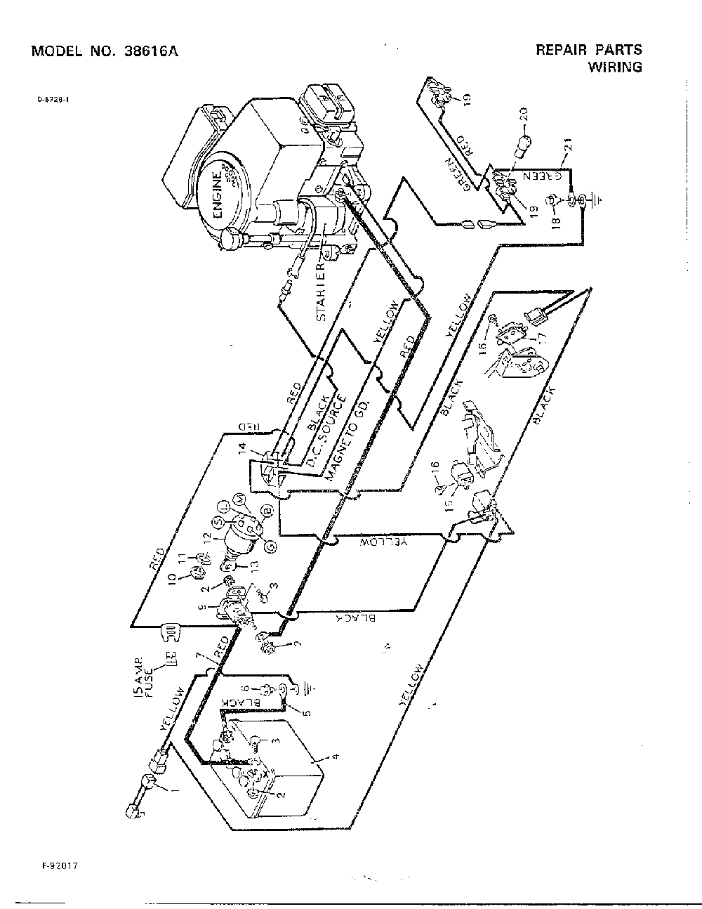Wiring Diagram and Parts List for 38616A  Murray Lawn Tractor