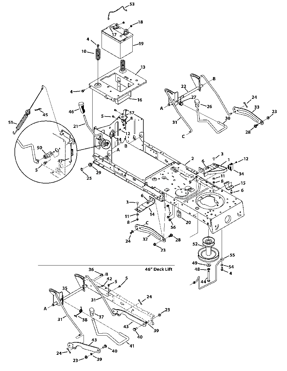 Frame And Pto Lift Diagram and Parts List for M195-46 2012 Murray Lawn Tractor