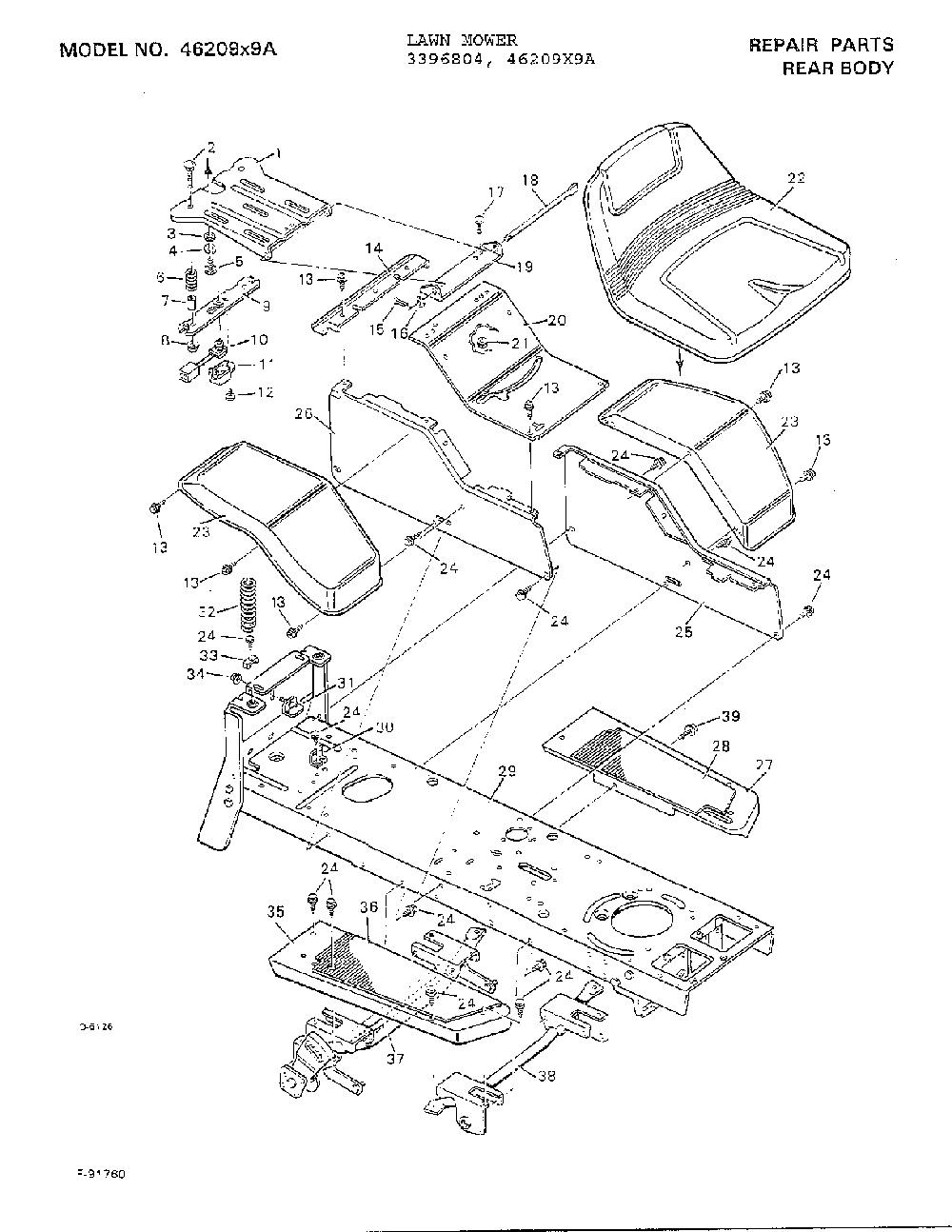 Rear body Diagram and Parts List for 3396804  Murray Lawn Mower