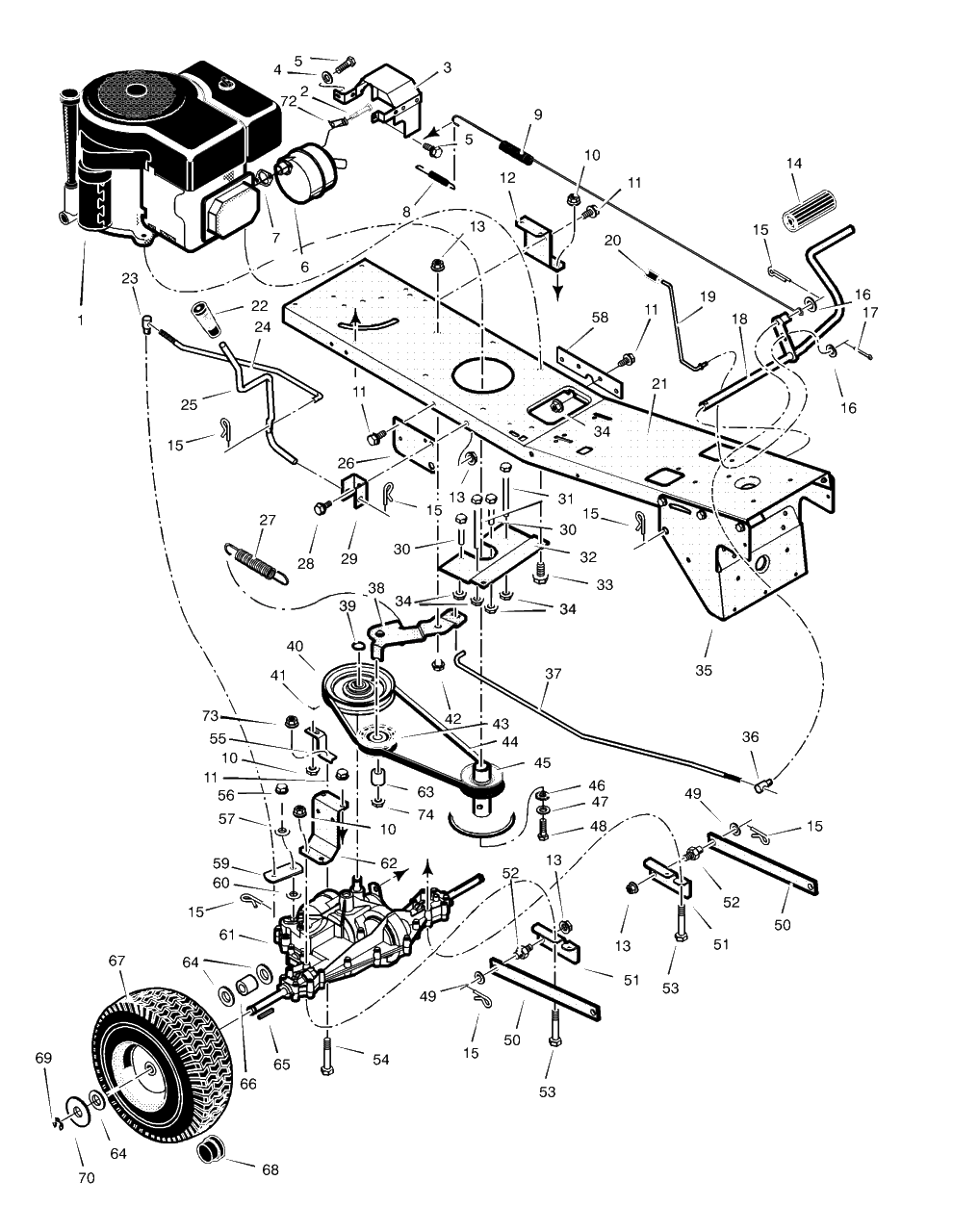 Motion Drive Diagram and Parts List for 309001X18A 2003 Murray Lawn Tractor