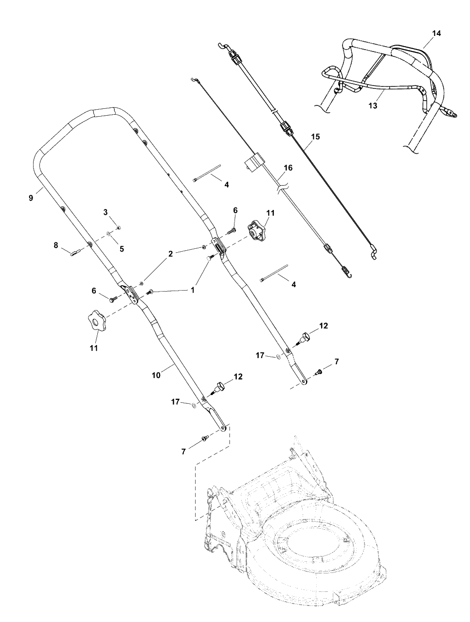 Handles Group B Diagram and Parts List for EQ500 (2691473-01)(2019) Murray Lawn Mower