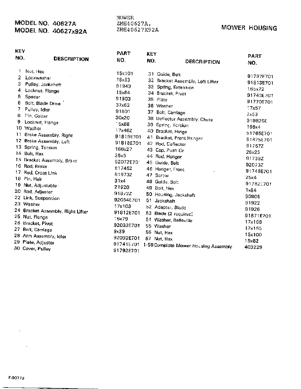 Mower housing page 2 Diagram and Parts List for 40627A  Murray Lawn Mower