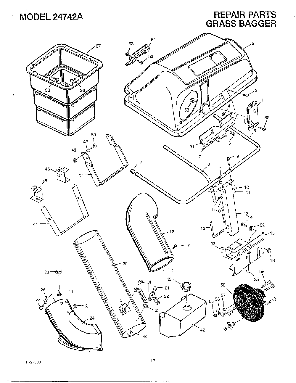 Grass bagger Diagram and Parts List for 24742  Murray Leaf Blower / Vacuum