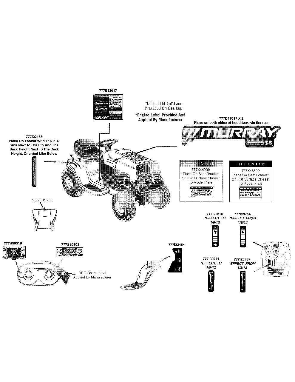 Label Map Murray Diagram and Parts List for M125-38 2012 Murray Lawn Tractor