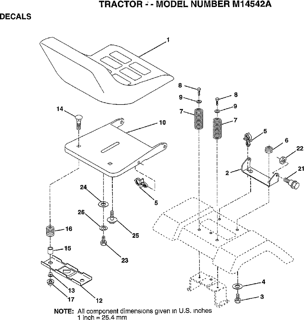 Seat Assembly Diagram and Parts List for M14542A 1997 Murray Lawn Tractor