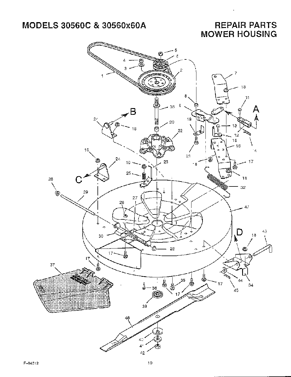 Mower housing Diagram and Parts List for 30560X60A  Murray Lawn Mower