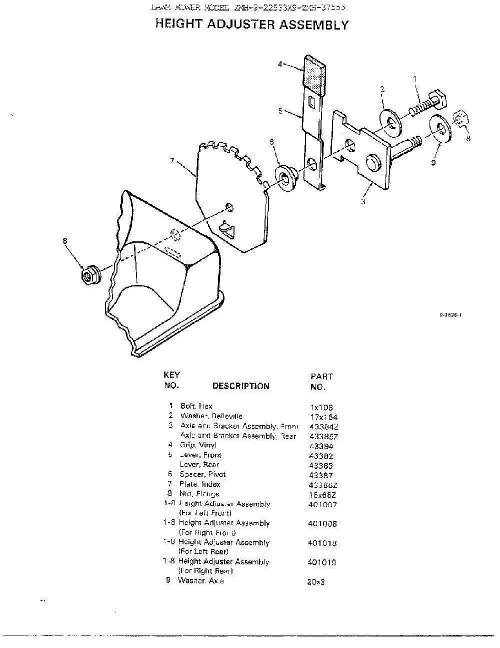 Height adjuster Diagram and Parts List for 9-22543X9  Murray Lawn Mower