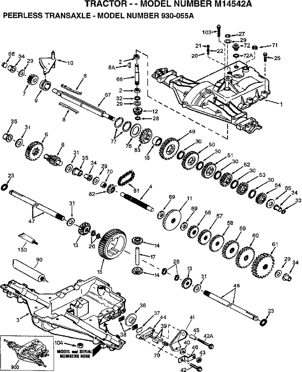 Peerless Transaxle Diagram and Parts List for M14542A 1997 Murray Lawn Tractor
