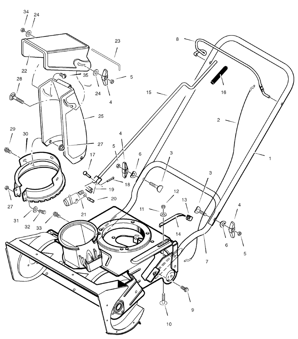 Handle Assembly Diagram and Parts List for 650-21 (6210701x61NA)(2007) Murray Snow Blower