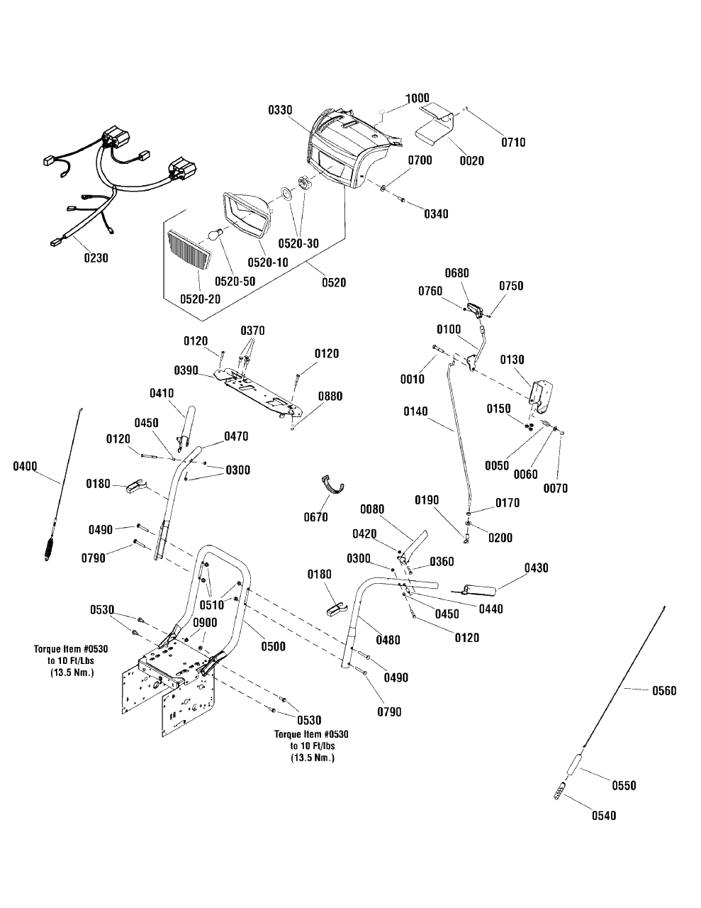 Handles And Controls Group Diagram and Parts List for ML61750R (1696212-00)(2012) Murray Snow Blower