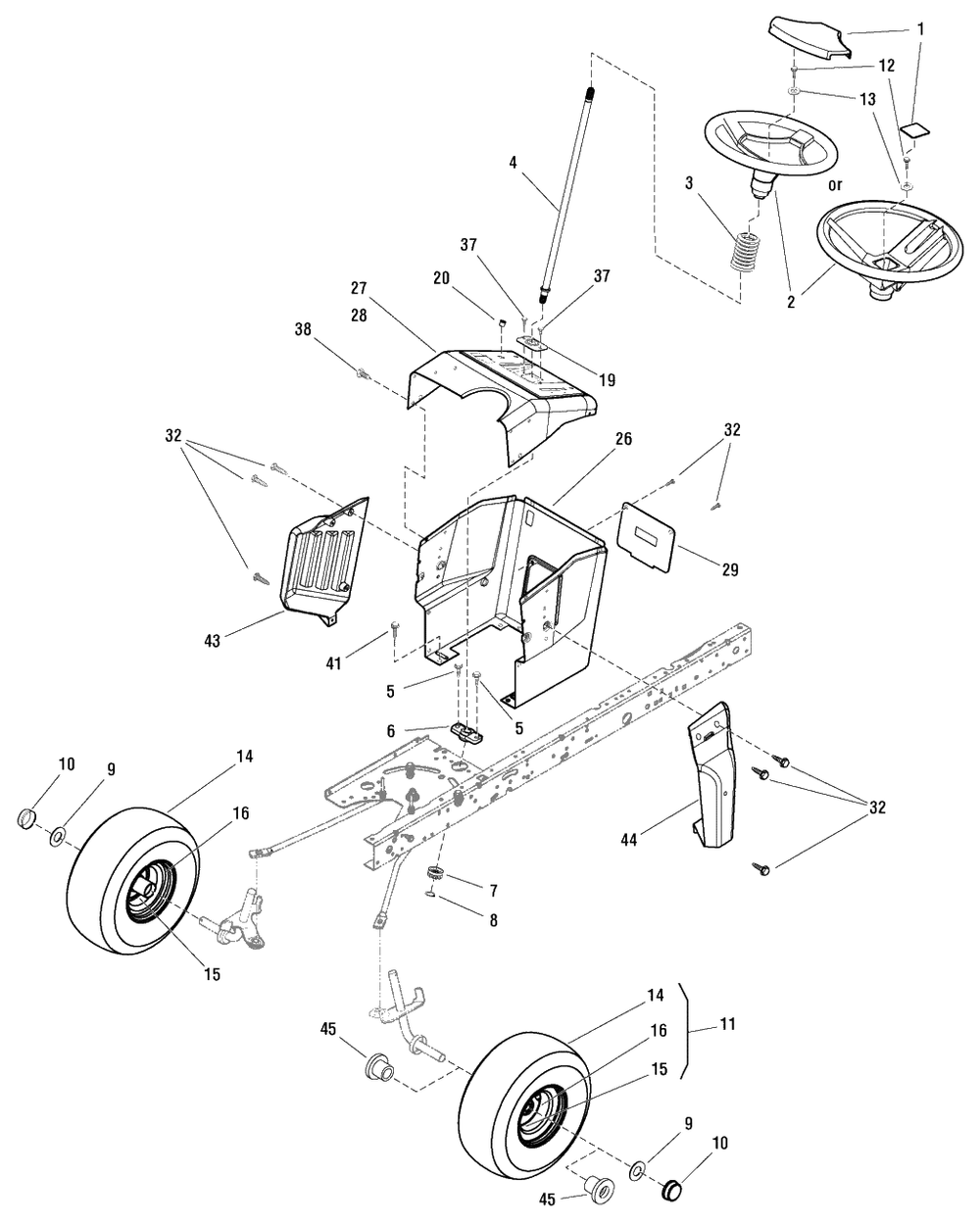 Steering Group (7500502 7501199 7501296) Diagram and Parts List for EYK155420GF (7800485)(2009) Murray Lawn Tractor Accessories