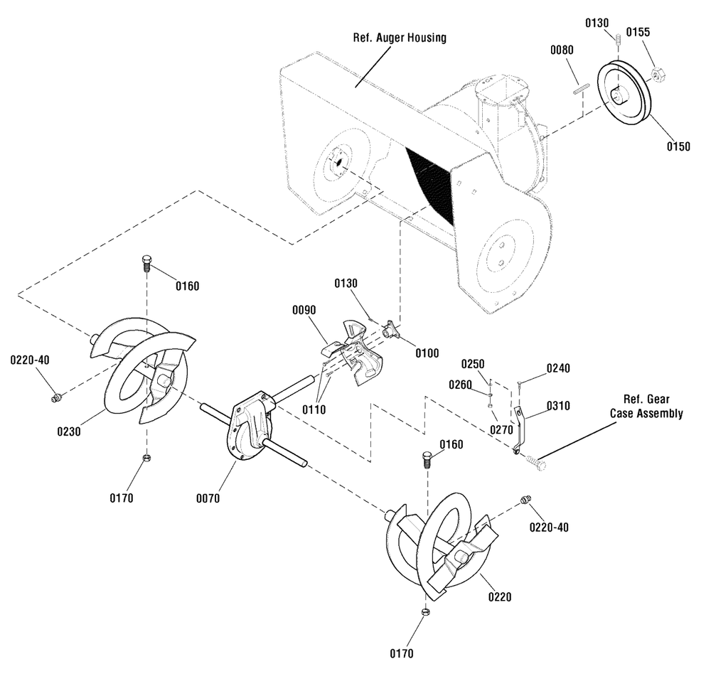 Auger Drive Group Diagram and Parts List for 16533ES (1696031)(2011) Murray Snow Blower