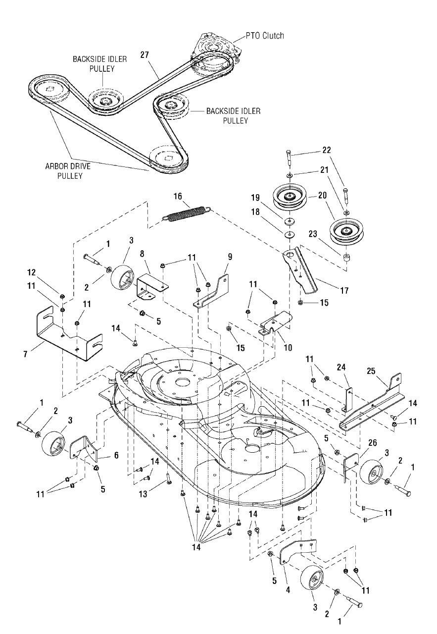 42-Inch Mower Deck - Clutch And Support (7501167) Diagram and Parts List for EZM2042 (7800490)(2009) Murray Lawn Tractor