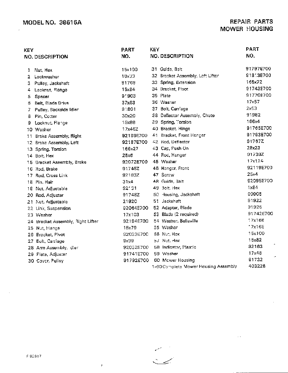 Mower housing page 2 Diagram and Parts List for 38616A  Murray Lawn Tractor