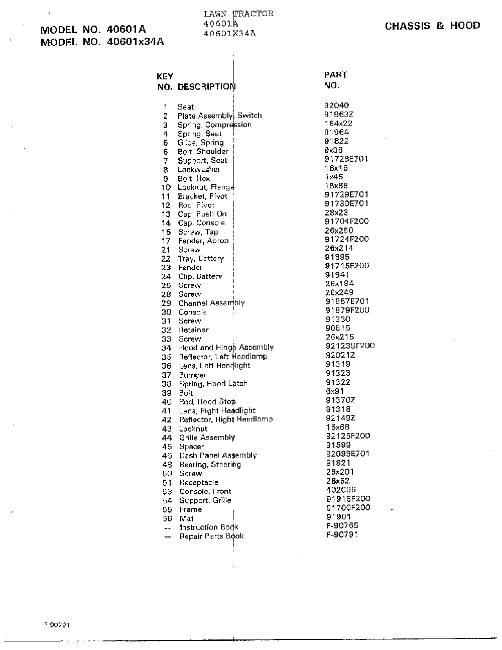 Chassis and hood page 2 Diagram and Parts List for 40601X34A  Murray Lawn Tractor