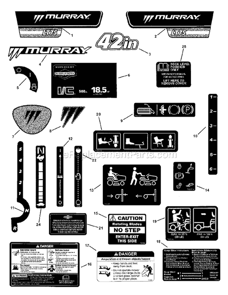 Page C Diagram and Parts List for 7800191 LT185420 Murray Lawn Tractor