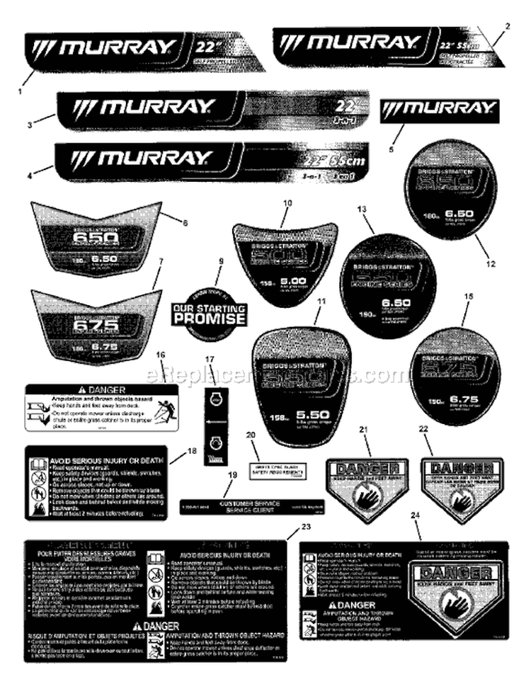 Page D Diagram and Parts List for 7800203 M2265HW Murray Lawn Mower
