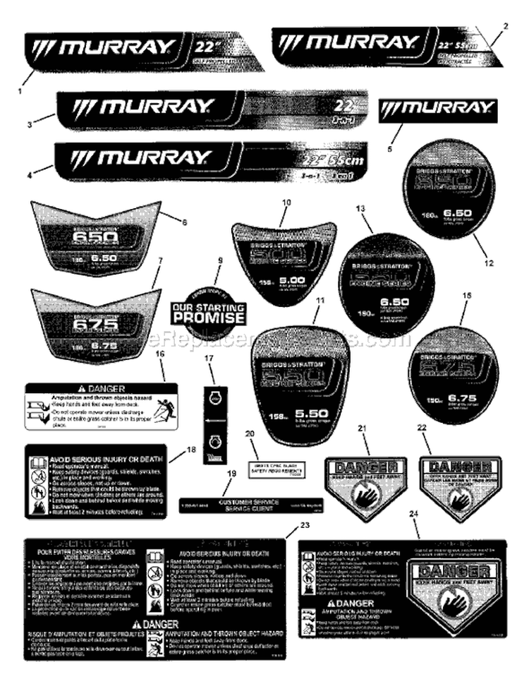 Page D Diagram and Parts List for 7800204 MP2265 Murray Lawn Mower