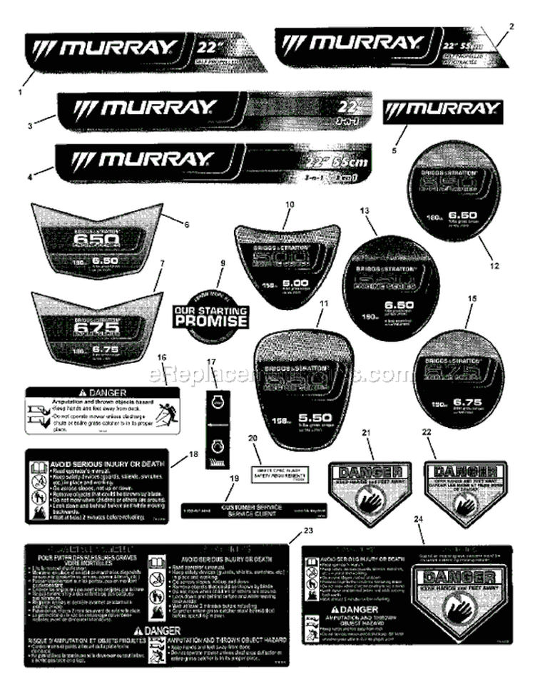 Page D Diagram and Parts List for 7800205 MP22675HW Murray Lawn Mower