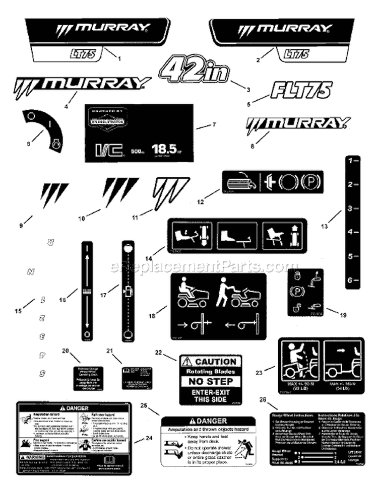 Page C Diagram and Parts List for 7800361 LT135420C Murray Lawn Tractor