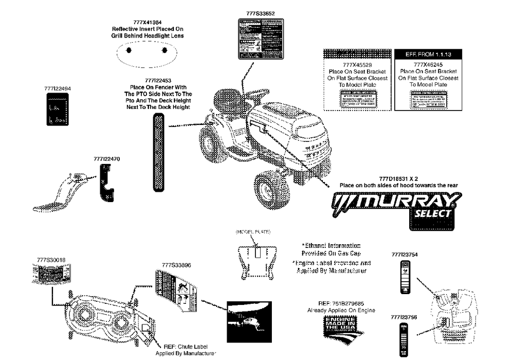 Label Map 13al795t058 Diagram and Parts List for 13AL795T058 2013 Murray Lawn Tractor