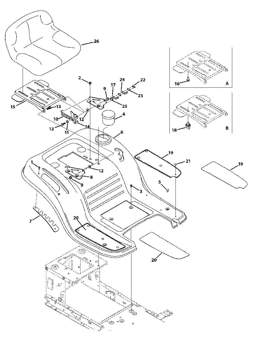 Seat And Fender Diagram and Parts List for M125-38 2012 Murray Lawn Tractor