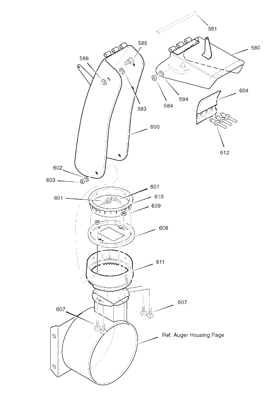 Discharge Chute Diagram and Parts List for 6291670X196 (1695426)(2007) Murray Snow Blower