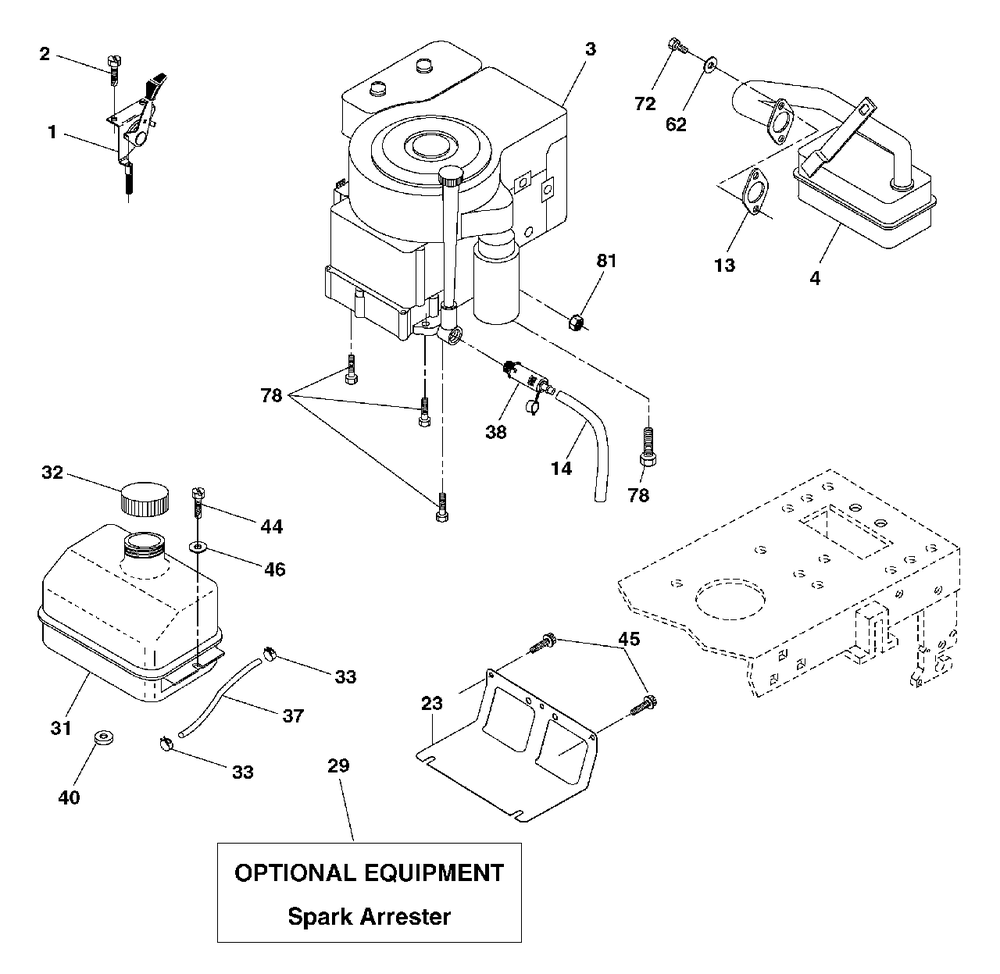 Engine Diagram and Parts List for MB1842LT (960120059-00)(2006) Murray Lawn Tractor
