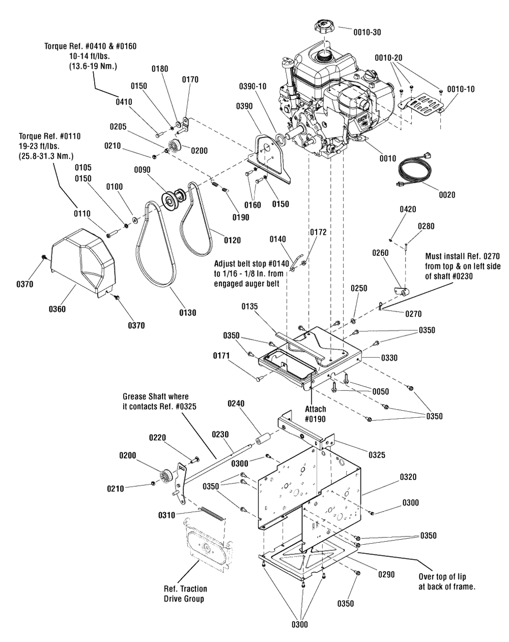 Engine Group Diagram and Parts List for 11527ES (1696029)(2011) Murray Snow Blower