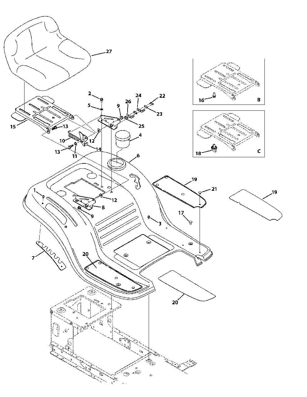 Seat And Fender Diagram and Parts List for 13BM772S058 2014 Murray Lawn Tractor
