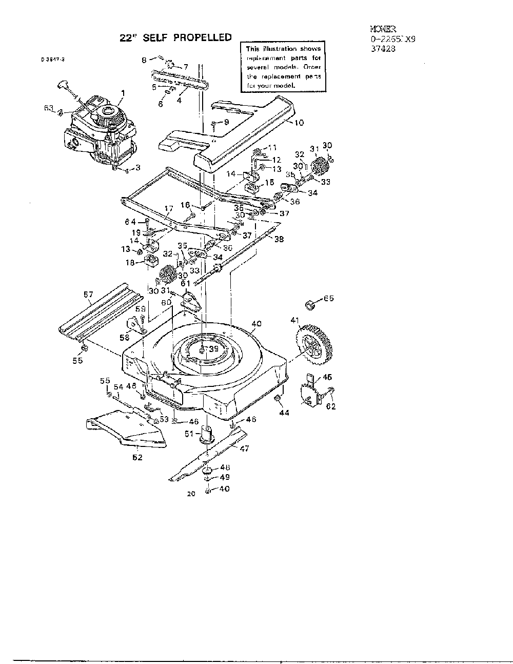 22" self propelled Diagram and Parts List for 0-22651X9  Murray Lawn Mower