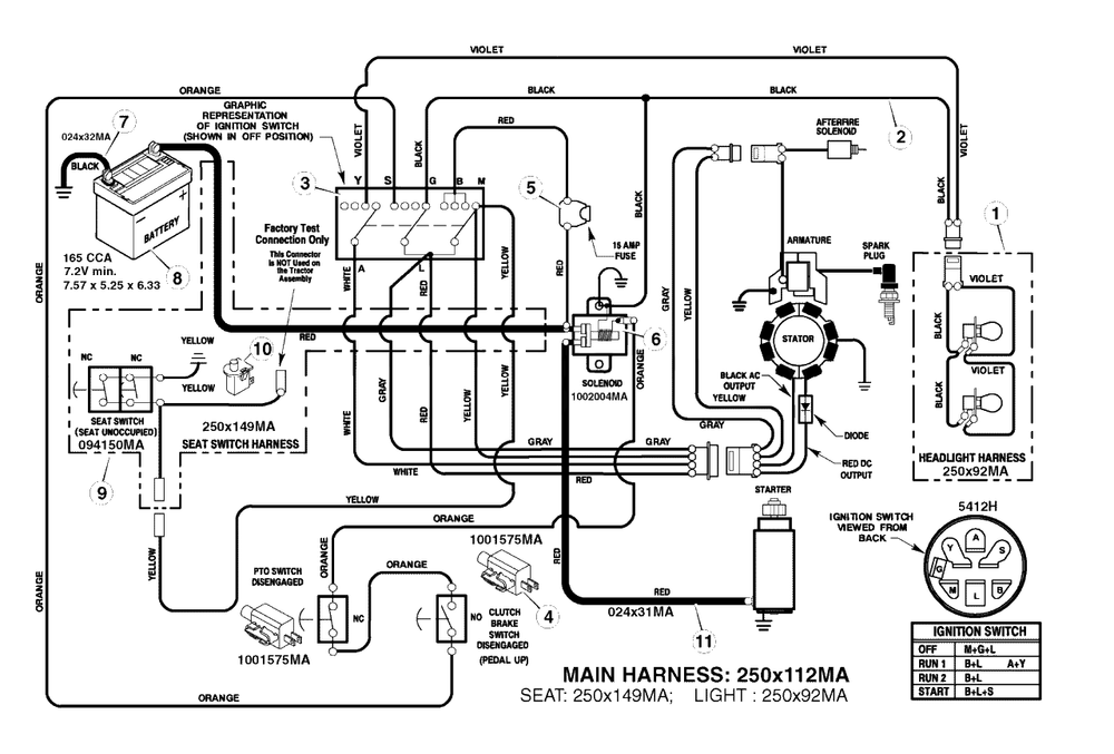 Electrical System - Main Harness 250x112ma Diagram and Parts List for EYK155420GF (7800485)(2009) Murray Lawn Tractor Accessories