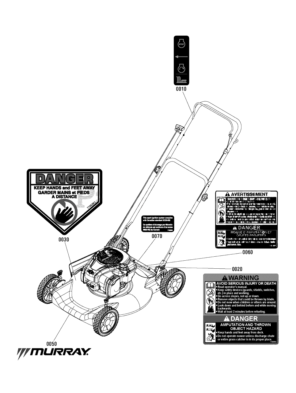 Decals Group (7502350) Diagram and Parts List for MD2250FC (7800889)(2012) Murray Lawn Mower