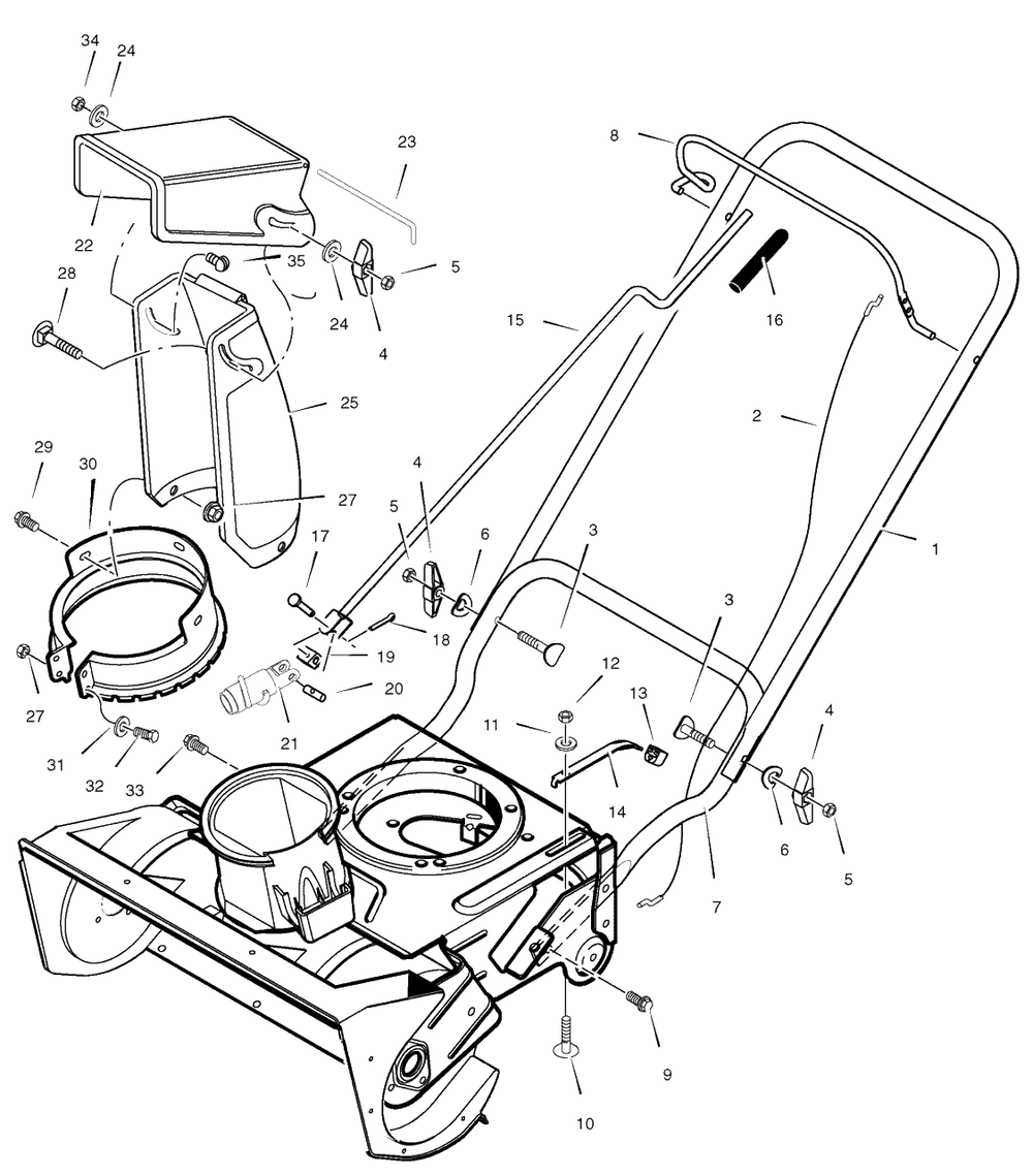 Handle Assembly Diagram and Parts List for 650-21 6210703x61NB Murray Snow Blower