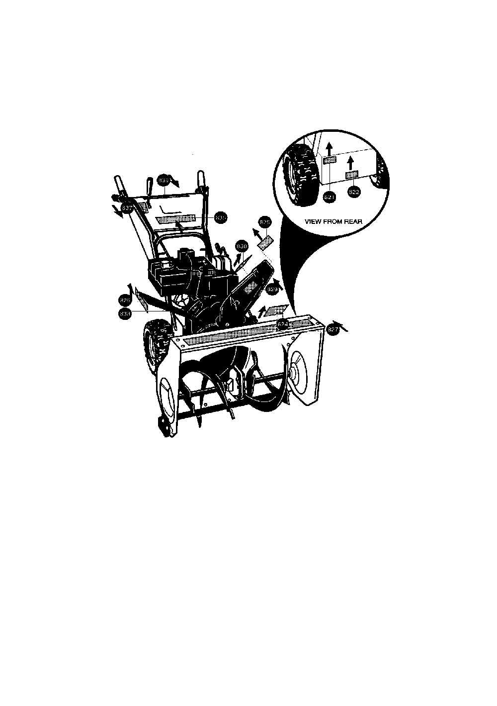 Decals Diagram and Parts List for 624504X6  Murray Snow Blower