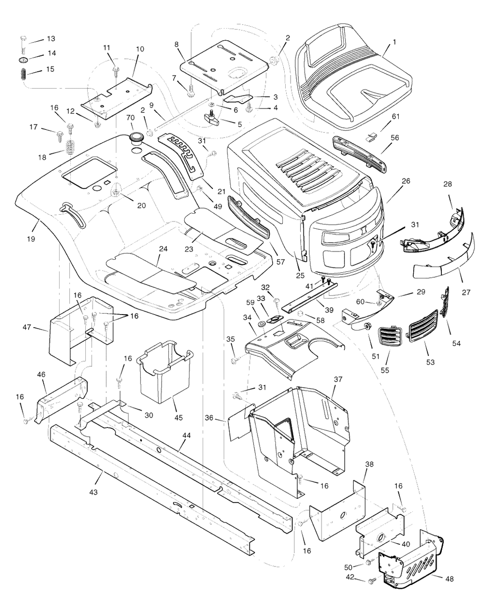 Chassis And Hood Diagram and Parts List for 312006X51A (7800523)(2009) Murray Lawn Tractor