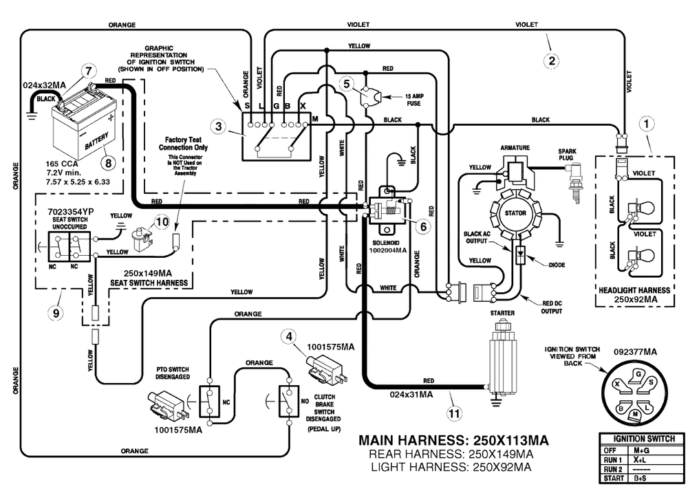 Electrical System - Main Harness 250x113ma (7501359) Diagram and Parts List for MT135380 (7800560)(2009) Murray Lawn Tractor Accessories